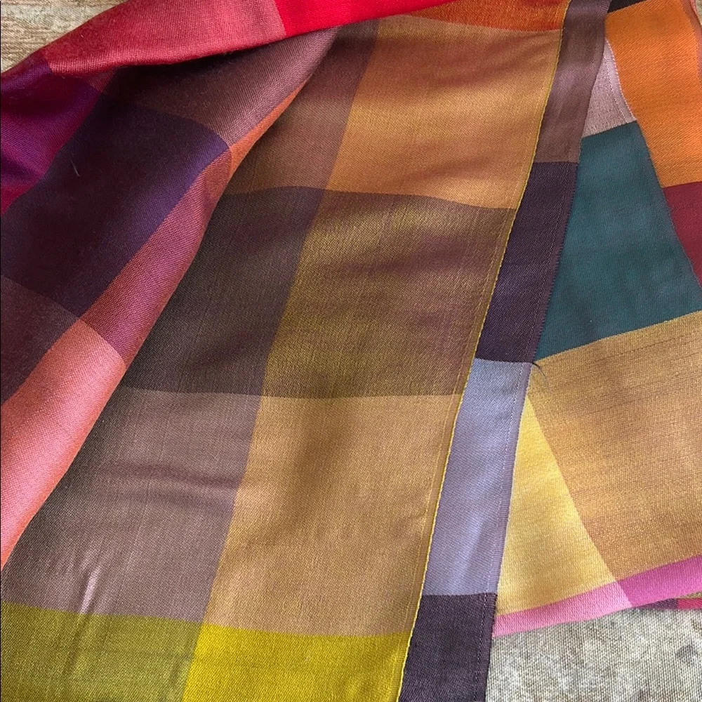 Vibrant Multicolor Plaid Women's Scarf / Sarong- Pink, Purple, Orange & Green - Picture 2 of 3